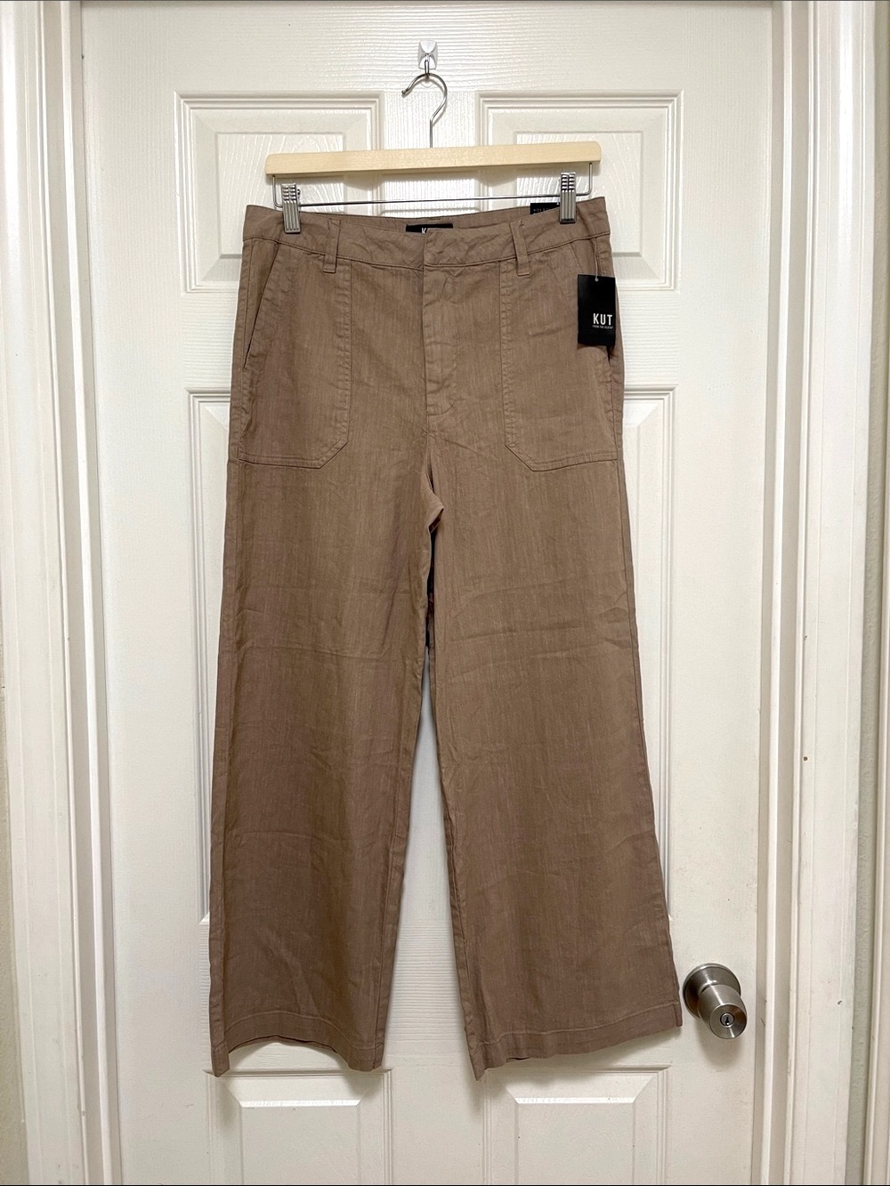 NWT Kut From The Kloth Topaz Linen Wide Leg in Khaki - Picture 5 of 9